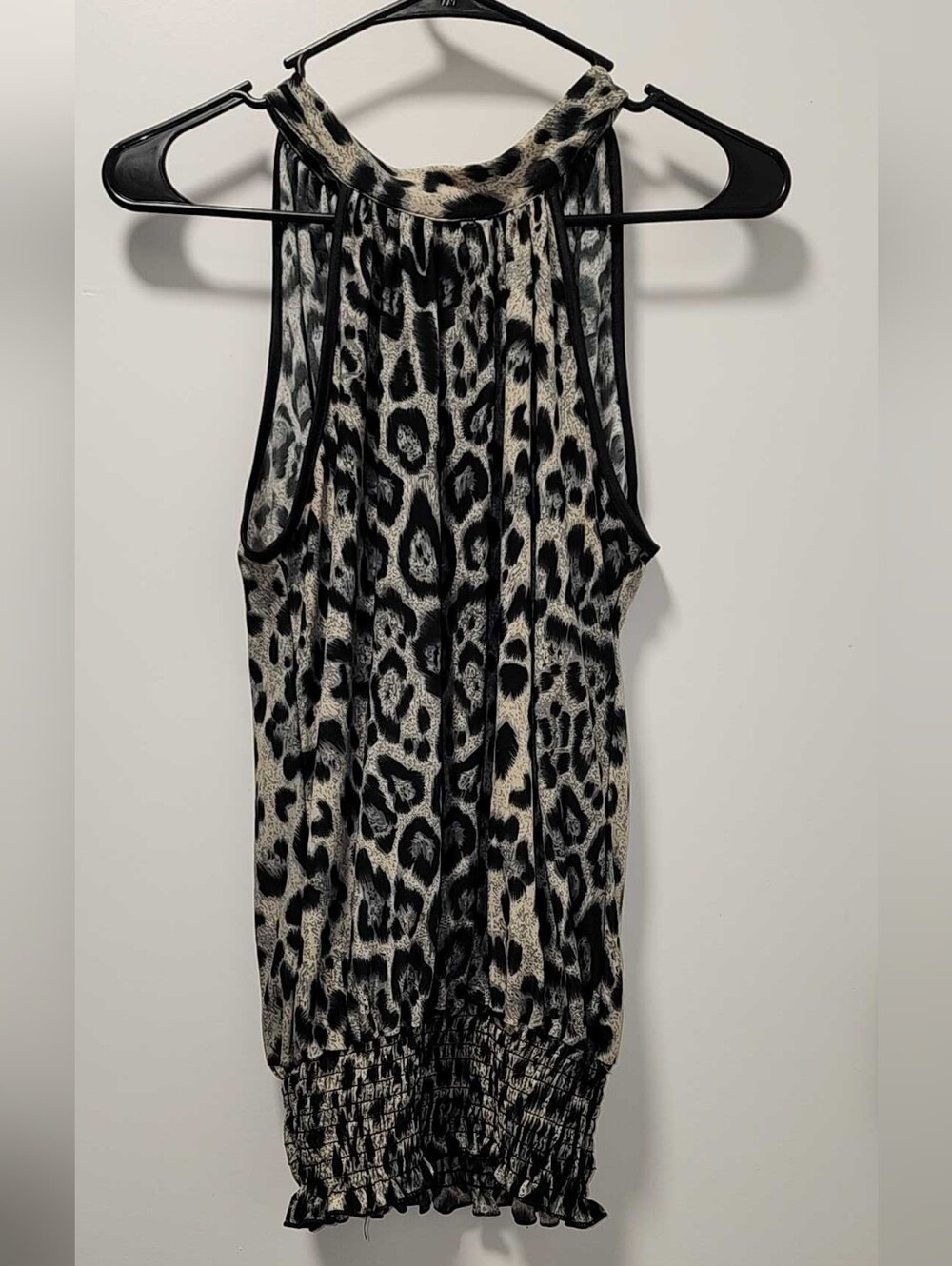 Leopard Print Halter Tank Top in Black and Cream